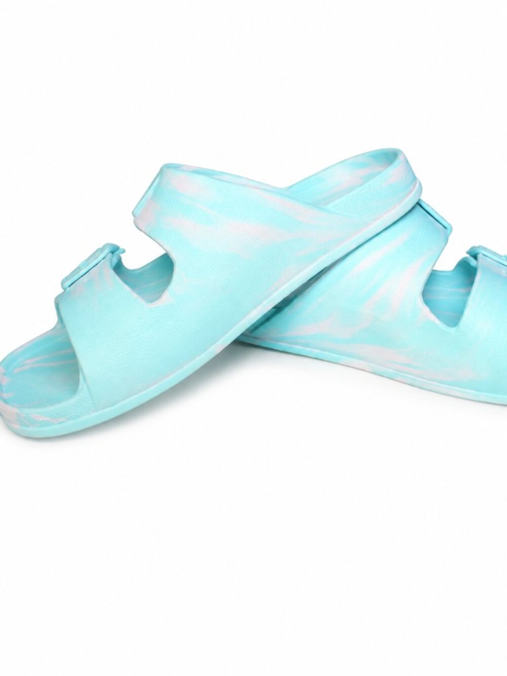 Skechers Girls Size 3 Aqua White Marble Buckle Slide Sandals